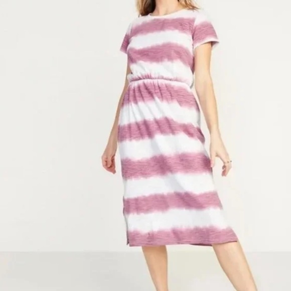 NWT Old Navy Waist Defined Tie-Dye Stripe Dress Size Medium - Picture 1 of 5